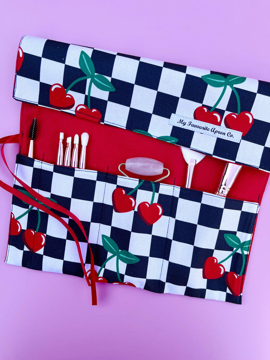 Cherry Cutlery, Make-Up or Craft Roll - Perfect for Camping, Shopping, Travelling