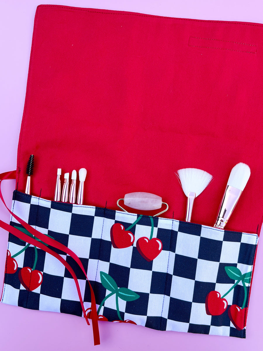 Cherry Cutlery, Make-Up or Craft Roll - Perfect for Camping, Shopping, Travelling