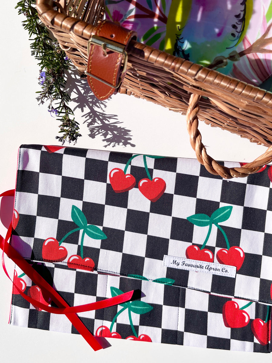 Cherry Cutlery, Make-Up or Craft Roll - Perfect for Camping, Shopping, Travelling