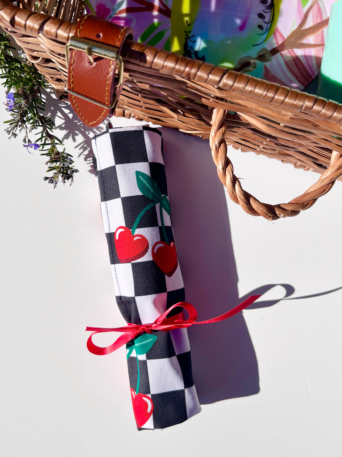 Cherry Cutlery, Make-Up or Craft Roll - Perfect for Camping, Shopping, Travelling