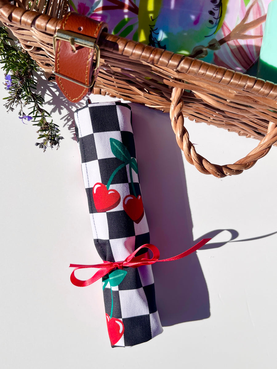 Cherry Cutlery, Make-Up or Craft Roll - Perfect for Camping, Shopping, Travelling