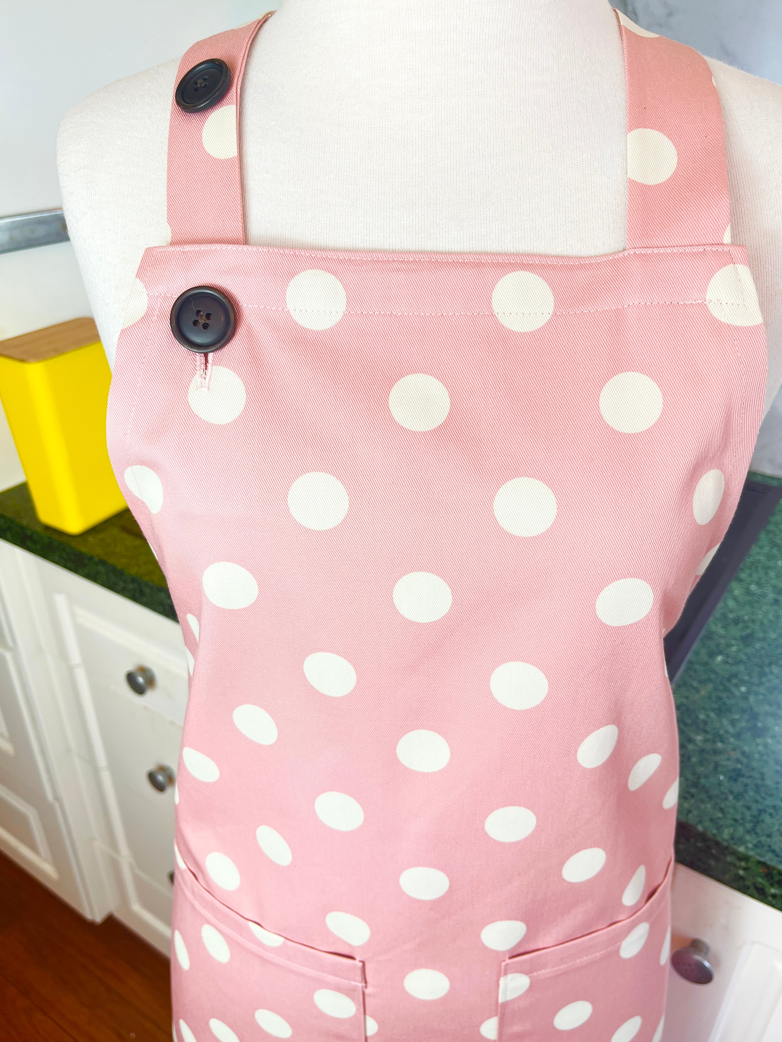 This Dusky Pink Apron is Adorned with Bold Beige Polka Dots – My ...