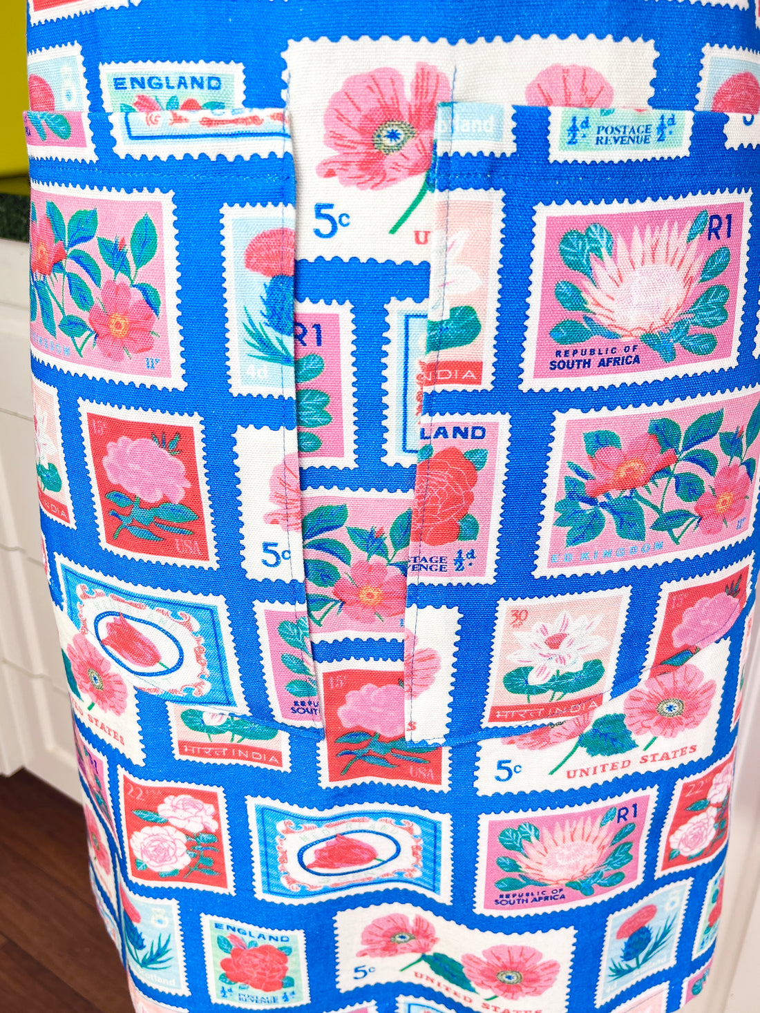 Lots of Vintage Stamps Make This Apron a Retro Delight