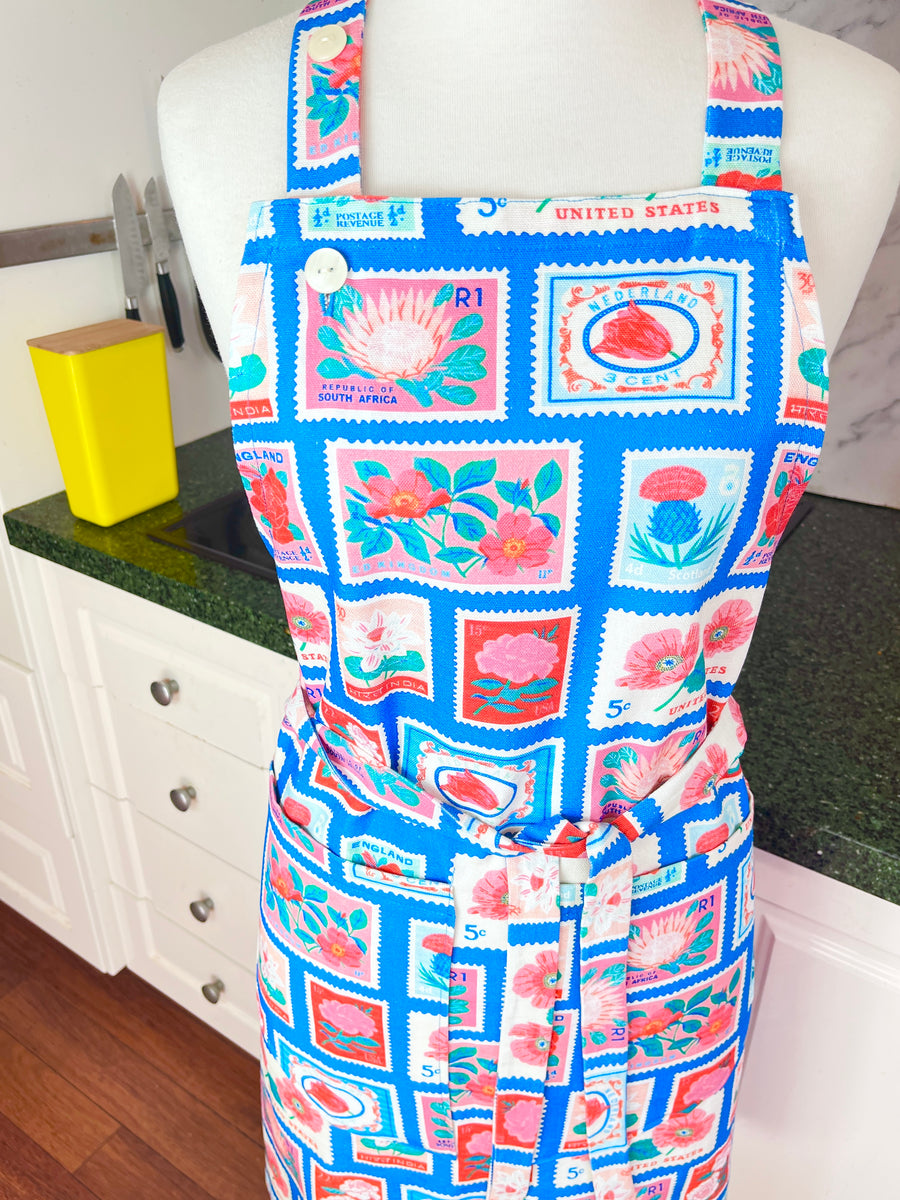 Lots of Vintage Stamps Make This Apron a Retro Delight