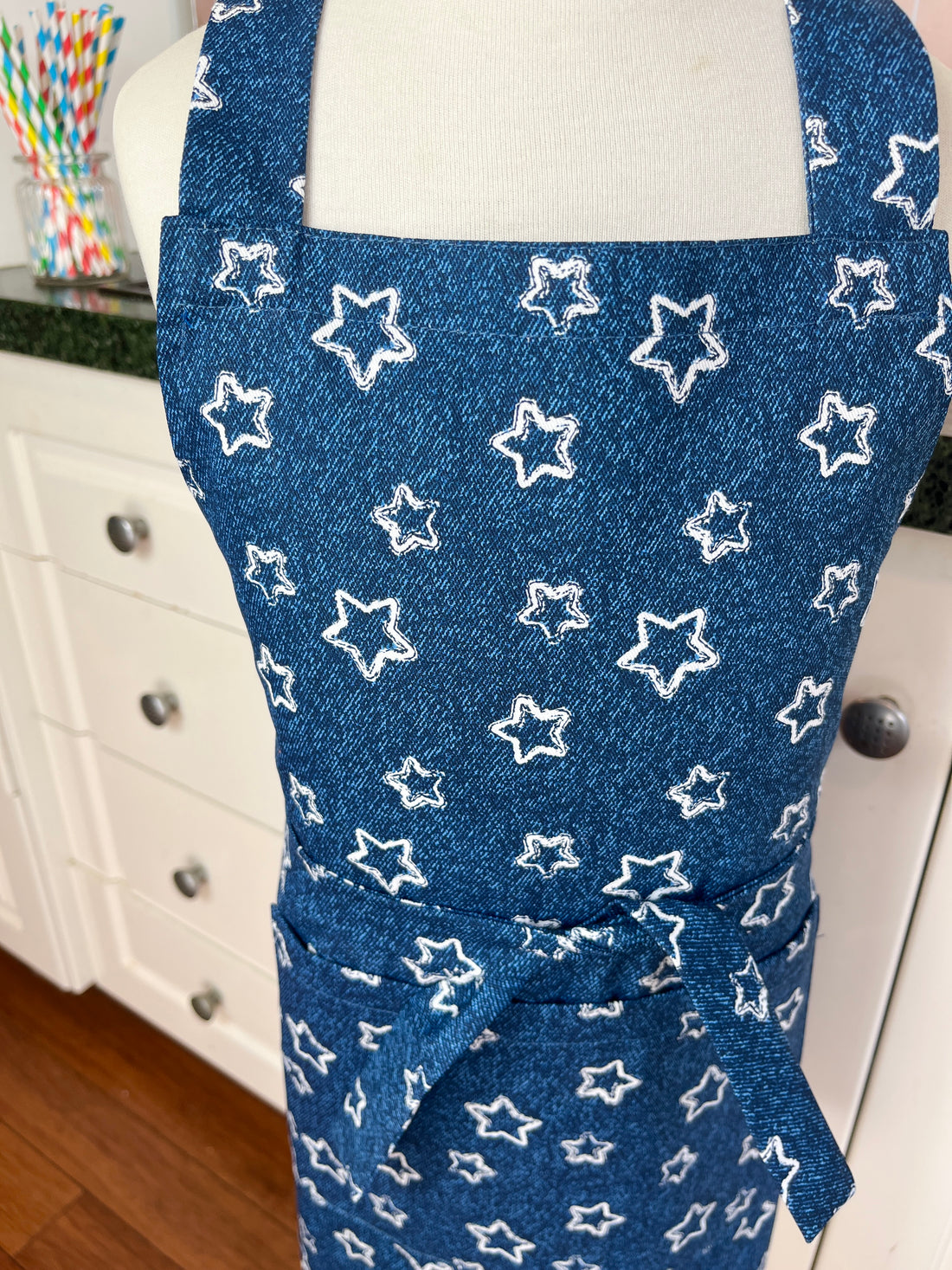 A Denim Blue and Starry Apron for Your Favourite School Aged Kiddo