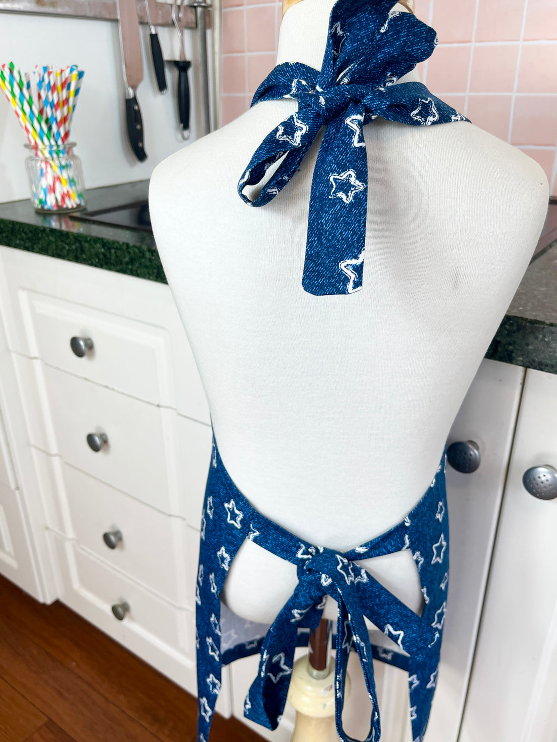 A Denim Blue and Starry Apron for Your Favourite School Aged Kiddo