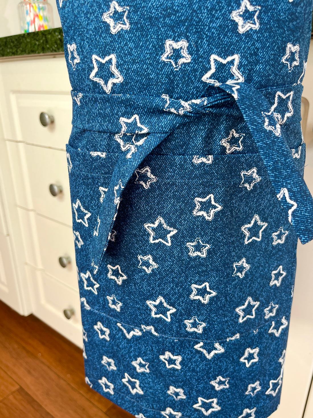A Denim Blue and Starry Apron for Your Favourite School Aged Kiddo