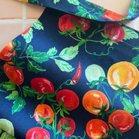 A Bold, Blue, Tomato Covered Apron - Ideal for Any Teen on Petite Adult Foodie