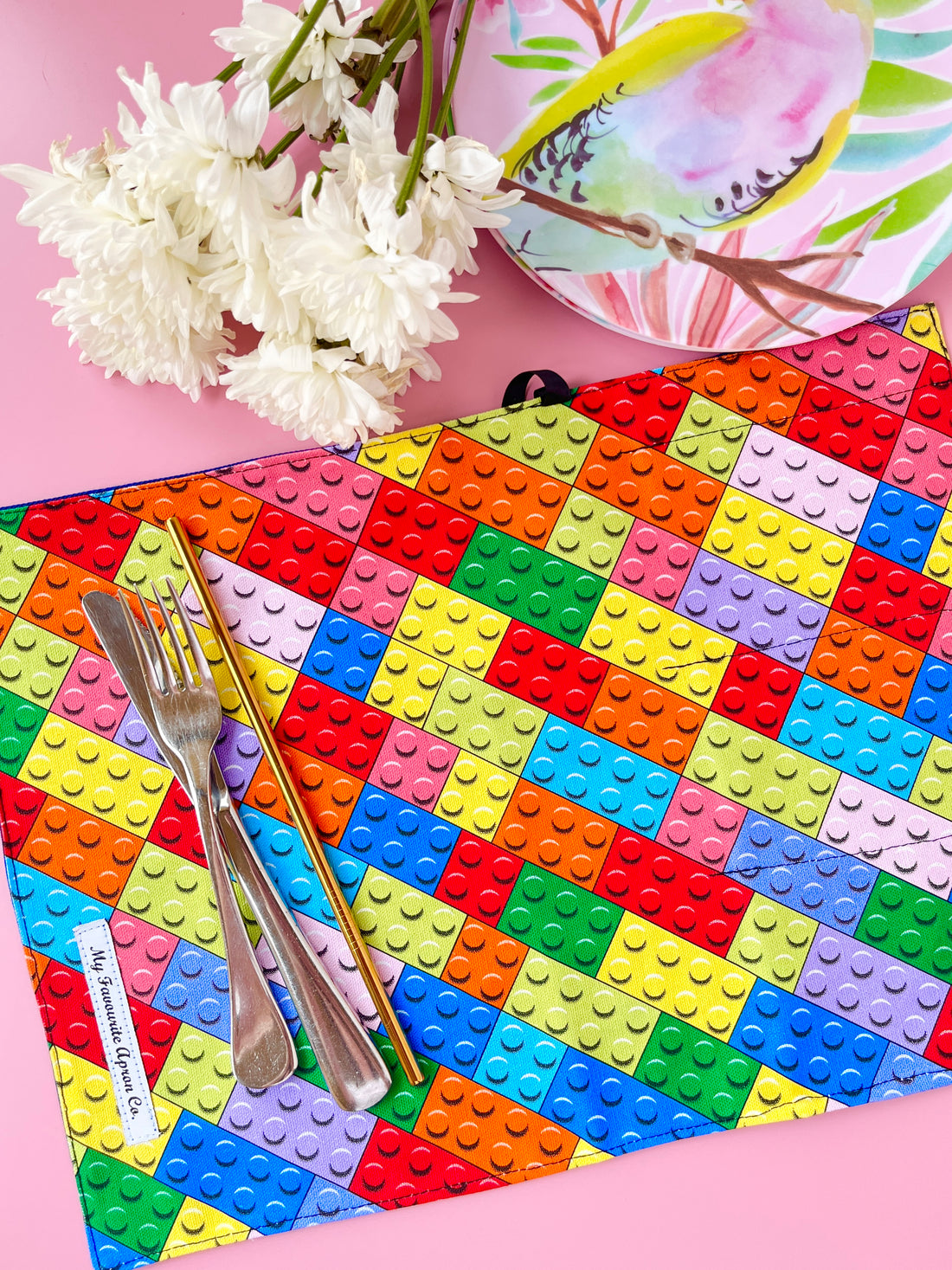 Lego Block Style Cutlery Roll - Perfect for Pencils Too