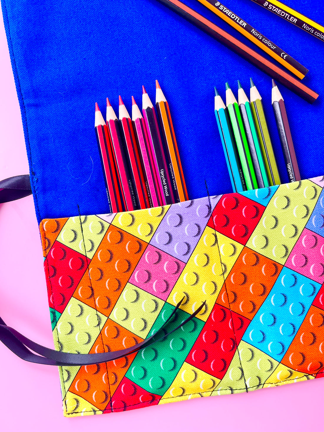 Lego Block Style Cutlery Roll - Perfect for Pencils Too