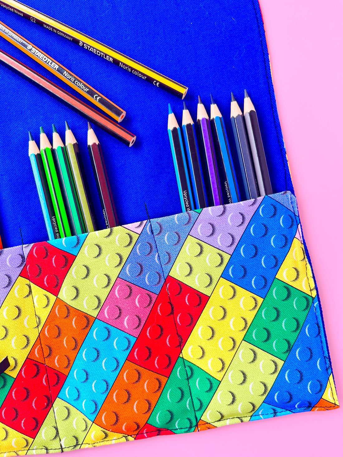 Lego Block Style Cutlery Roll - Perfect for Pencils Too