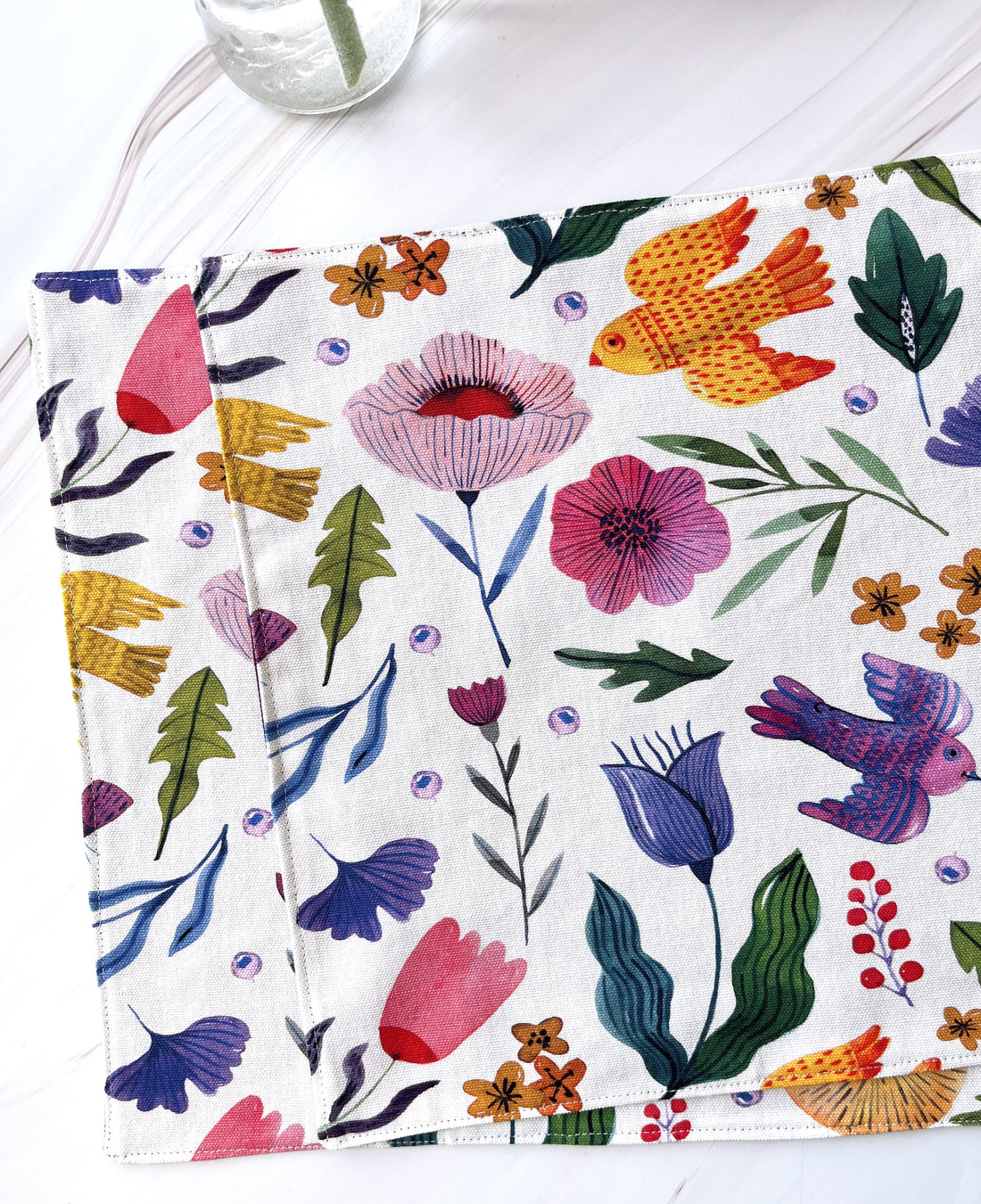 Birds and Flowers in Bright Colours Adorn These Cotton Placemats