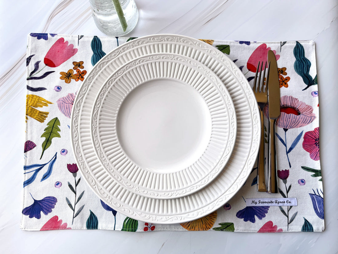 Birds and Flowers in Bright Colours Adorn These Cotton Placemats