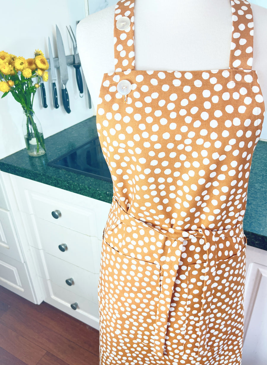 Sophisticated Caramel Brown Polka Dot Apron